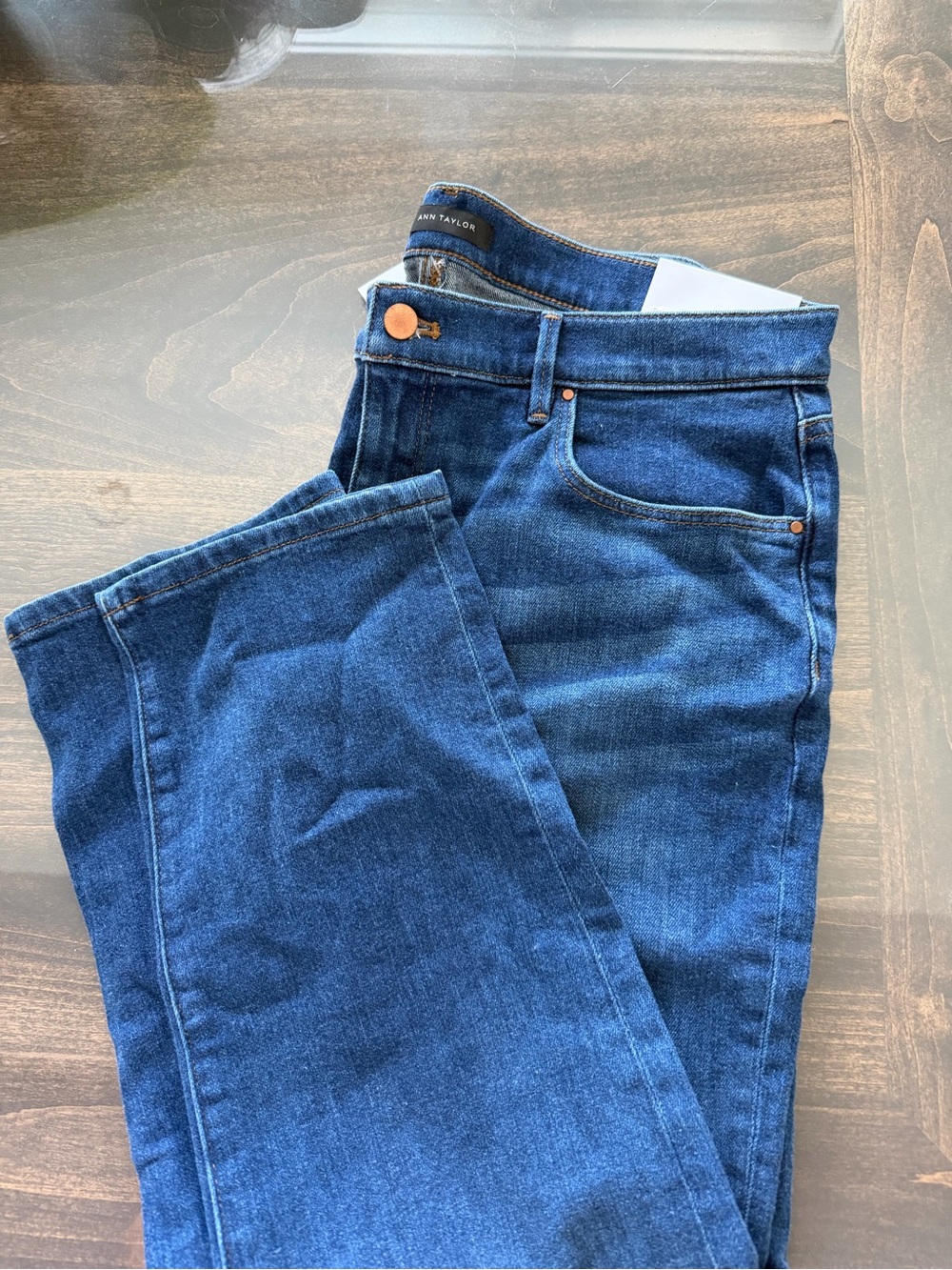 Ann Taylor Indigo Blue Denim Jeans with Copper Stitching